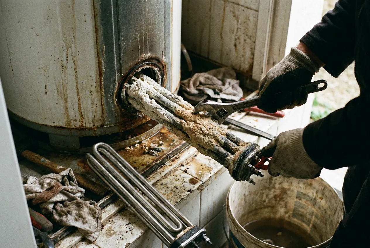Résistance de chauffe-eau entartrée par l'eau calcaire d'Épinay-sur-Orge